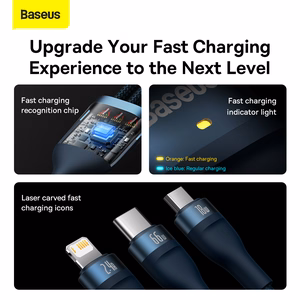 Baseus kabelis Flash Series II 3 in 1 - USB į Type C, Lightning, Micro USB - 66W 6A 1,2 metro (CASS040003) mėlynas