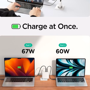 Spigen ArcStation Pro GaN-1402 2-Port 140W Sieninis įkroviklis baltas