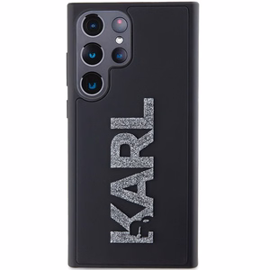 Karl Lagerfeld 3D Guminis Blizgus Logotipas dėklas telefonui Samsung Galaxy S23 Ultra - juodas