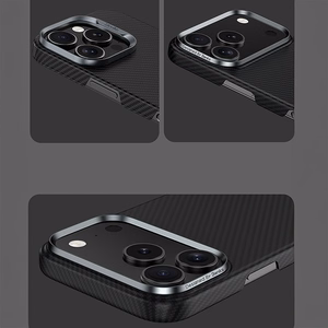 Juodas „Benks Magnetic Armor Air 600D“ kevlaro dėklas su metaliniu rėmeliu (C.K.FL.AP.BK.A072), skirtas iPhone 18 Pro / iPhone 17 Pro
