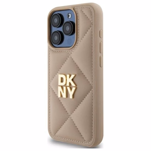DKNY Quilted Stack Logo dėklas telefonui iPhone 15 Pro - smėlio spalvos