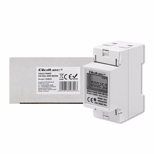 Qoltec 50899 – vienfazis elektroninis elektros energijos skaitiklis, 230 V, LCD, 2P, DIN bėgelis