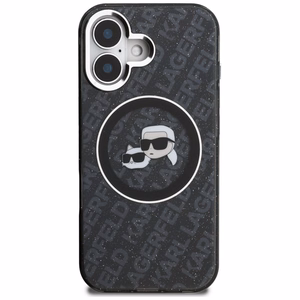 Karl Lagerfeld IML Glitter Karl & Choupette Heads Logo MagSafe Dėklas iPhone 16 - juodas