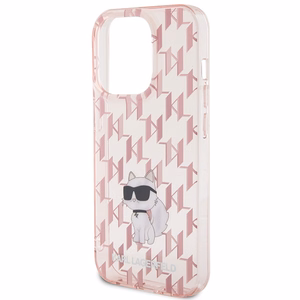 Karl Lagerfeld Monogram Choupette dėklas iPhone 15 Pro, rožinis