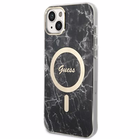 Rinkinys Guess GUBPP14MHMEACSK dėklas + įkroviklis iPhone 14 Plus 6.7" juodas/kietas dėklas Marmuras Magnetinis