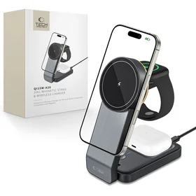 Tech-Protect QI15W-A28 MagSafe 3in1 indukcinis įkroviklis su stovu išmaniajam telefonui / Apple Watch / AirPods - juodas