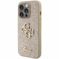 Guess Glitter Script Big 4G dėklas telefonui iPhone 15 Pro – auksinis