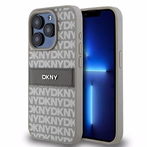 DKNY Leather Mono Stripe & Metal Logo чехол для iPhone 15 Pro Max - бежевый