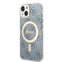 Rinkinys Guess GUBPP14MH4EACSB dėklas + įkroviklis iPhone 14 Plus 6.7" mėlynas/mėlynas kietas dėklas 4G Print Magnetinis