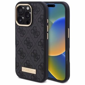 Guess 4G Logotipo plokštelė Magnetinis dėklas telefonui iPhone 16 Pro - juodas