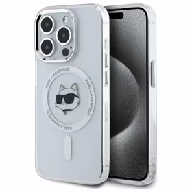 Karl Lagerfeld IML Metalinė Choupette galva MagSafe dėklas iPhone 15 Pro - baltas