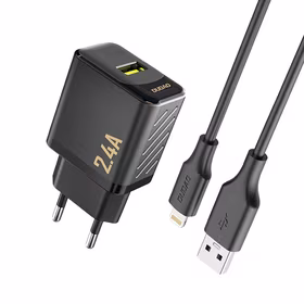 Dudao A23LEU 2.4A GaN EU USB-A Wall Įkroviklis with USB-A to Lightning Laidas - Juodas