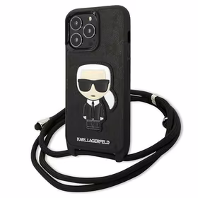 Karl Lagerfeld odinis monogramos lopas ir virvelė Iconik dėklas iPhone 13 Pro / 13 - juoda