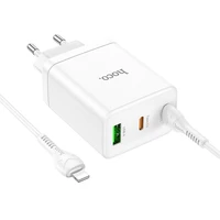 Įkroviklis Hoco 2 x USB C + USB A QC3.0 PD 3A 35W + Kabelis USB C į Lightning N33 baltas