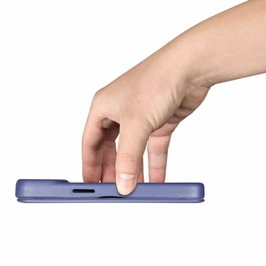 iCarer CE Premium odinis folio dėklas iPhone 14 Pro Max magnetinis atverčiamas odinis folio dėklas MagSafe šviesiai violetinė