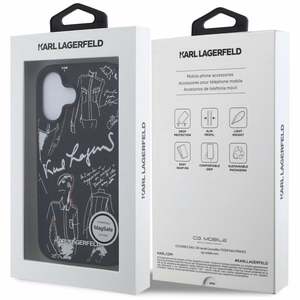 Karl Lagerfeld Grained Pattern & Logo MagSafe Dėklas for iPhone 16 - juodas