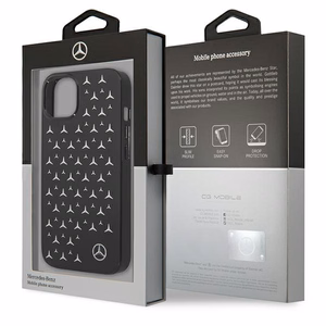 Mercedes dėklas telefonui iPhone 13 mini su sidabrinių žvaigždžių raštu, juodas