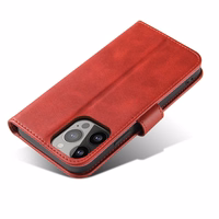 Piniginės tipo dėklas telefonui su stovu iPhone 15 Pro Max magnetinis dėklas - raudonas