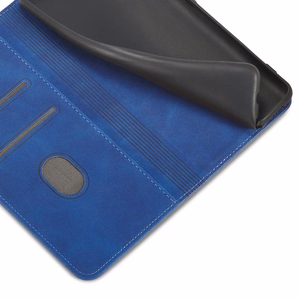 Magnet Fancy dėklas telefonui Samsung Galaxy S22+ (S22 Plus) su pinigine ir kortelių laikikliu, mėlynas