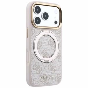Guess Ring Stand 360 4G Classic Logo MagSafe dėklas, skirtas iPhone 17 Pro Max / 18 Pro Max, rožinis