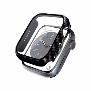 Crong Hybrid Watch Case apsauginis dėklas su integruotu stiklu, skirtas Apple Watch 45 mm, anglies pluošto rašto