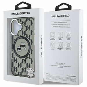 Karl Lagerfeld IML Monogram Karl & Choupette Head Magnetinis dėklas telefonui iPhone 16 - juodas