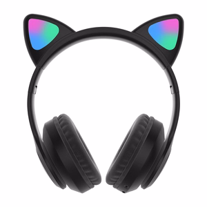 Vaikiškos Bluetooth LED ausinės / katės ausytės, juodos