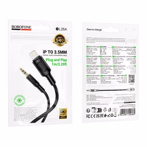 Borofone AUX laidas BL25 Nice - Lightning į jack 3,5mm - 1 metras juodas