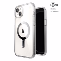 Speck Presidio Perfect-Clear ClickLock & Magsafe - iPhone 15 Plus / iPhone 14 Plus dėklas (Clear / Chrome Finish / Serene sidabrinis)