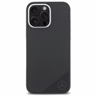 Mercedes MEHMP16L23SUGDK iPhone 16 Pro 6.3" juodas kietasis dėklas silikoninis su toniniu logotipu ir medžio raštu Magnetinis (MagSafe)