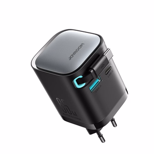 Joyroom JR-TCL02 65W USB-A USB-C GaN įkroviklis su įmontuotu USB-C kabeliu - juodas