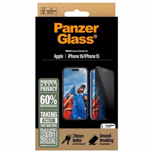 PanzerGlass privatumo apsauginis stiklas iPhone 16 6.1" itin platus P2861