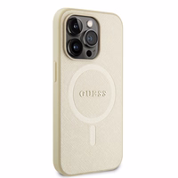 Guess GUHMP15XPSAHMCB iPhone 15 Pro Max 6.7" auksinis/auksinis kietas dėklas Saffiano MagSafe