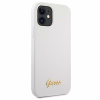 Guess GUHCP12SLSLMGWH iPhone 12 mini 5.4" baltas/baltas kietas dėklas Metal Logo Script