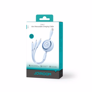 "3in1 Joyroom" spalvingas USB į USB-C/žaibolaidį/mikro USB kabelis 3,5 A, 1 m (mėlynas)
