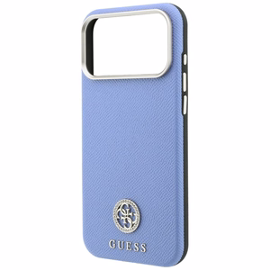 Guess Grained Round Strass Logo MagSafe dėklas iPhone 18 Pro Max / 17 Pro Max – mėlynas