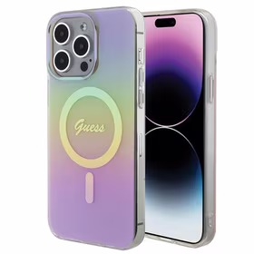 Guess IML Iridescent Magnetinis dėklas telefonui iPhone 15 Pro - rožinis