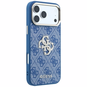 Guess 4G & Big Strass Logo dėklas, skirtas iPhone 18 Pro / 17 Pro, mėlynas