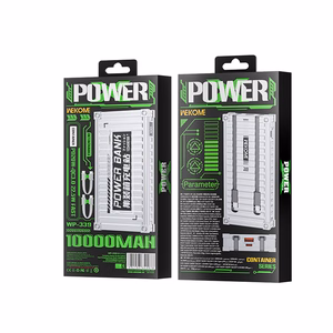 WEKOME WP-339 Container Series išorinė baterija, 10000 mAh, PD 20 W + QC 22,5 W, su integruotais USB-C ir Lightning laidais, sidabro spalvos