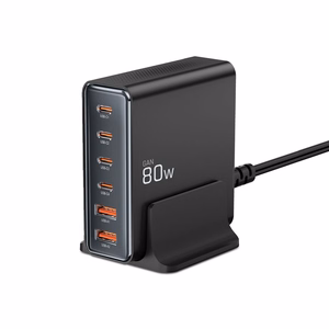"Tech-protect DC80W-GAN" 6 PRIETAISŲ PD80W/QC3.0 įkrovimo stotelė - juoda