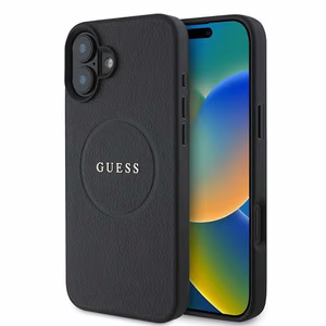 Чехол Guess Grained Gold Ring MagSafe для iPhone 16 Plus - чёрный