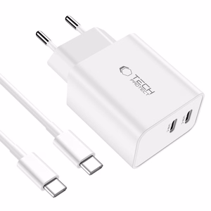Tech-Protect C35W 2x USB-C PD 35W įkroviklis su USB-C / USB-C kabeliu - baltas