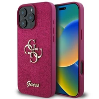 Guess Blizgus Užrašas Didelis 4G Dėklas telefonui iPhone 16 Pro - violetinis