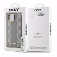 DKNY Odinis languotas mono raštas magnetinis iPhone 15 dėklas - smėlinis
