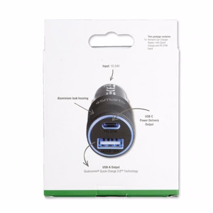 Automobilinis įkroviklis Rapid+ 27W su Quick Charge, pilkas / juodas