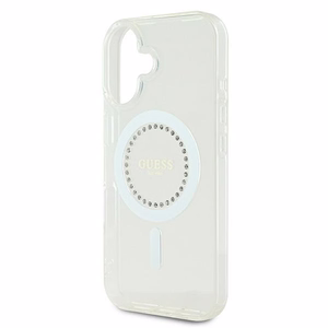 Guess IML Rhinestones magnetinis dėklas telefonui iPhone 16 Plus - baltas