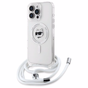 Karl Lagerfeld IML Choupette galva ir virvelė MagSafe iPhone 16 Pro dėklas - skaidrus