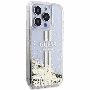 Guess Liquid Glitter Gold Stripes dėklas telefonui iPhone 15 Pro - skaidrus