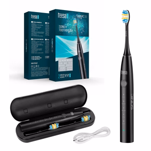 TEESA SONIC 2 garsinis dantų šepetėlis, juodas, 5 režimai, kelioninis dėklas, USB-C
