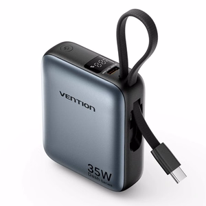 Vention 10000mAh 35W - išorinis akumuliatorius su USB-C kabeliu (pilkos spalvos)